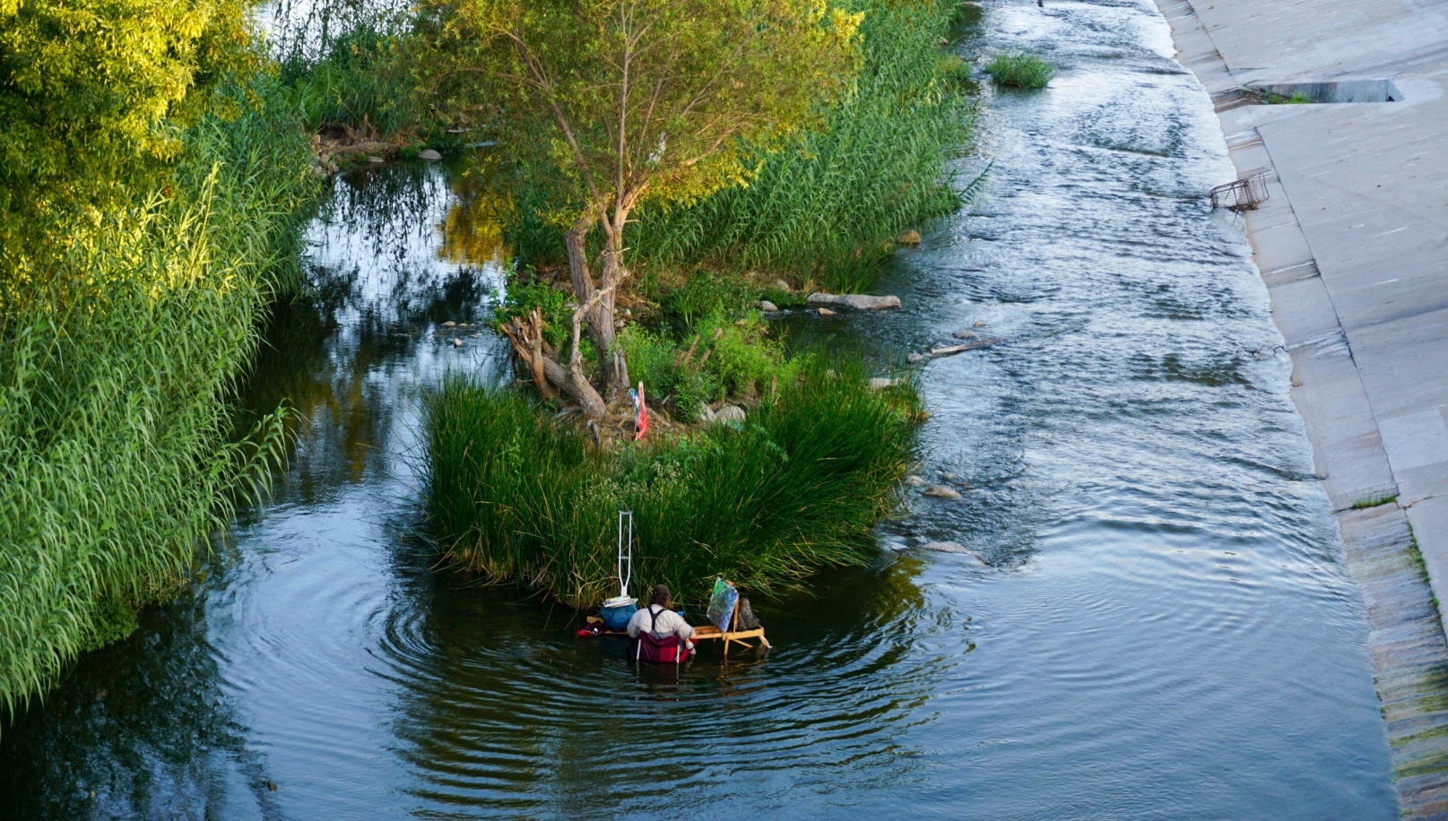 Wells at work in the L.A. River, 2020