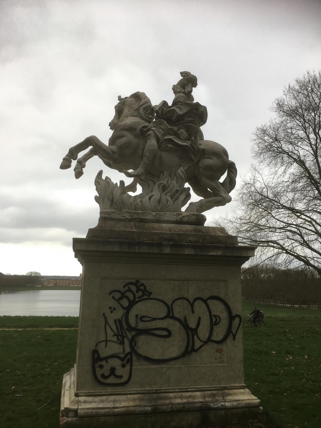 Equestrian Sculpture by Gian Lorenzo Bernini and François Girardon in its current placement outside the grounds of Versailles.  Photograph by Sean Townley.