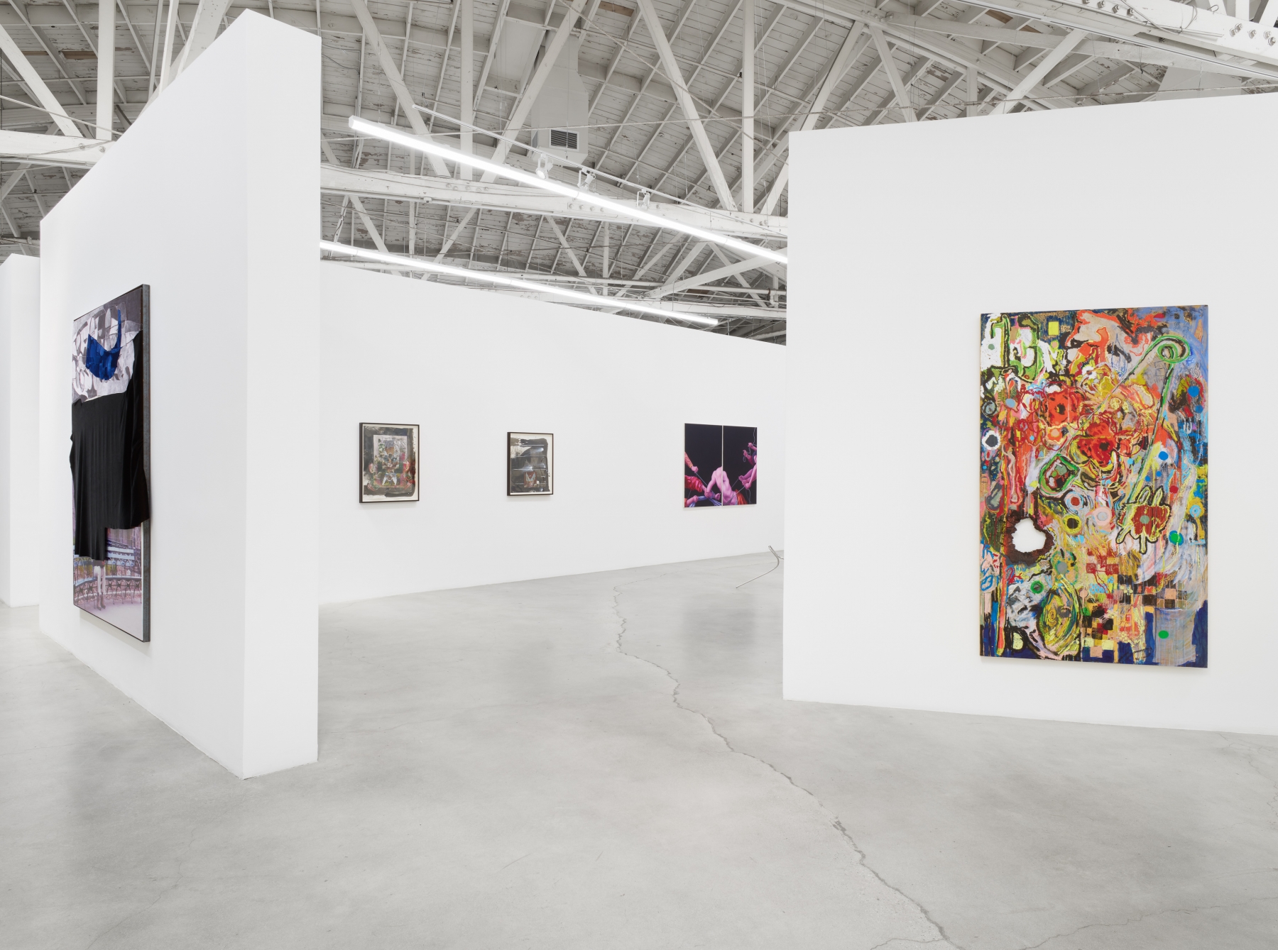 Installation view of Majeure Force, Part Two, featuring works by Rose Marcus, Kandis Williams, Jesse Mockrin, and JPW3.