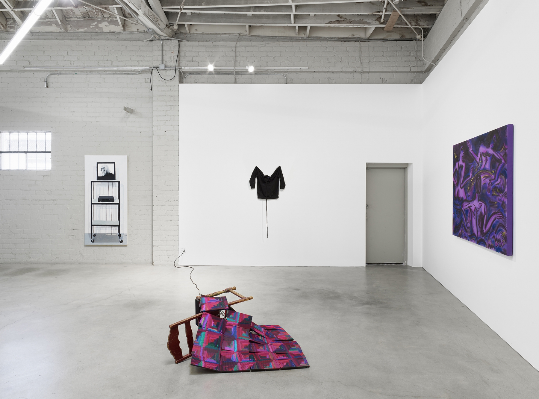 Installation view of Majeure Force, Part Two, featuring works by Cynthia Daignault, Luke Murphy, Daniel G. Lomack, and Mira Dancy.