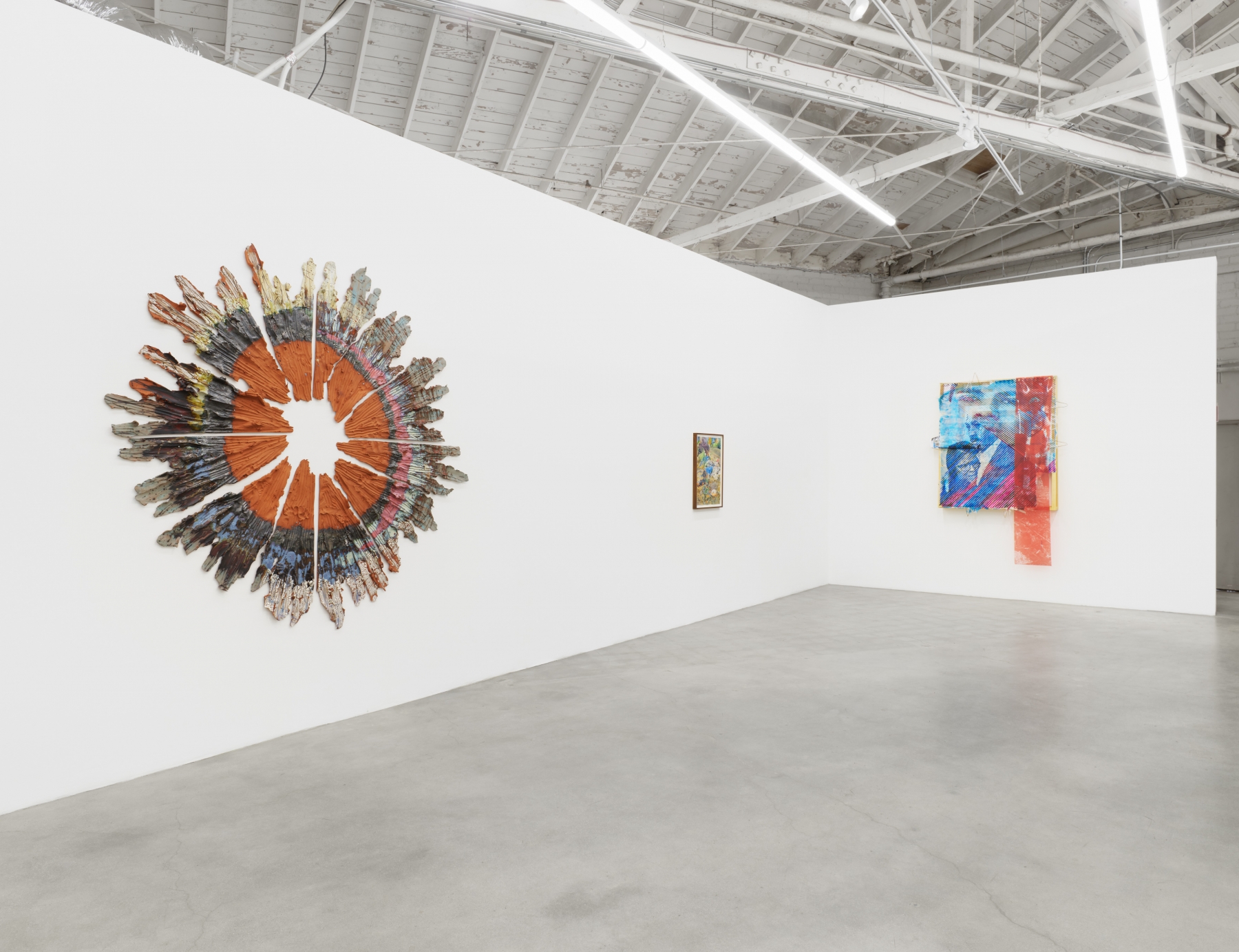 Installation view of Majeure Force, Part One, featuring works by Brie Ruais, Sterling Wells, and Tomashi Jackson. 