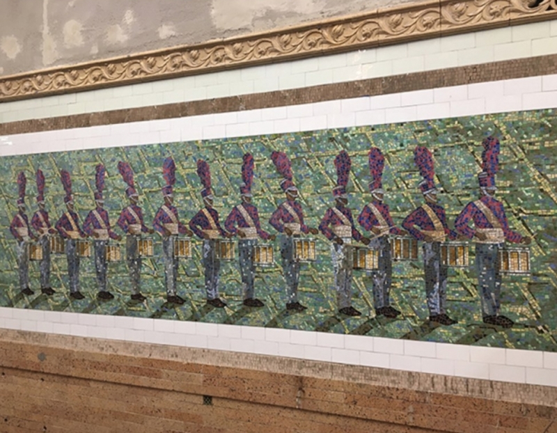 install view of Derek Fordjour's Mosaic "Parade" Artwork