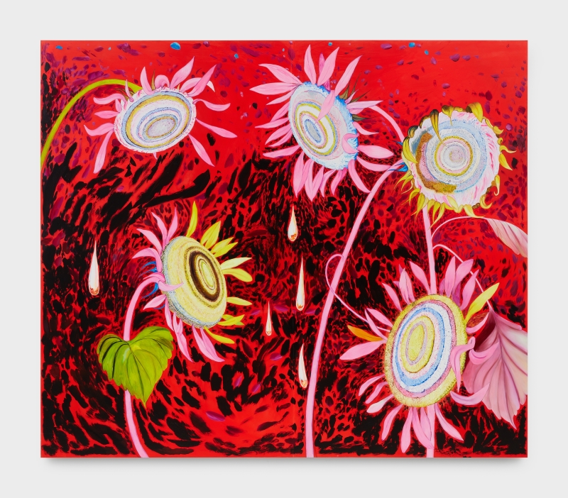 Paul Heyer, "312 (Sunflowers on Red)," 2022