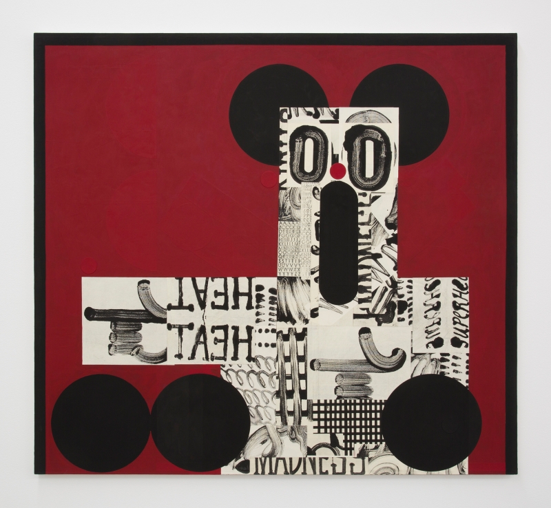 David Korty, "	Figure pointing left on red with black ears," 2019