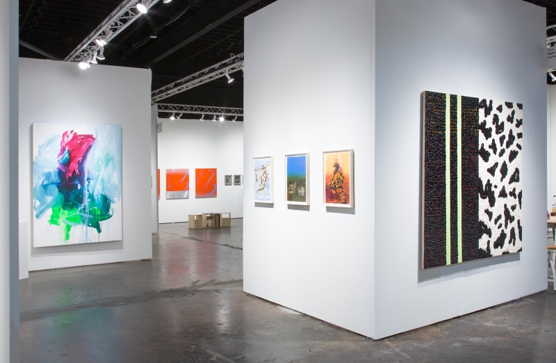 Andrea Marie Breiling, Claire Tabouret, and Vaughn Spann, installation view at NADA Miami, 2018.
