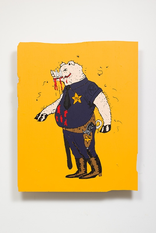 Awol Erizku, "THIS IS A PIG. HE TRIES TO CONTROL BLACK PEOPLE," 2017