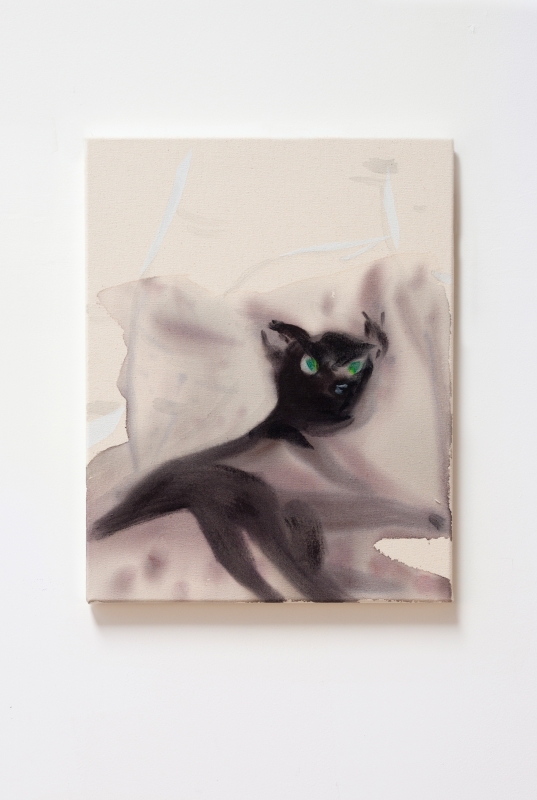 &quot;Black Cat with Green Eyes,&quot; 2015. Acrylic and aqua-oil on canvas. 16 x 20 in.
