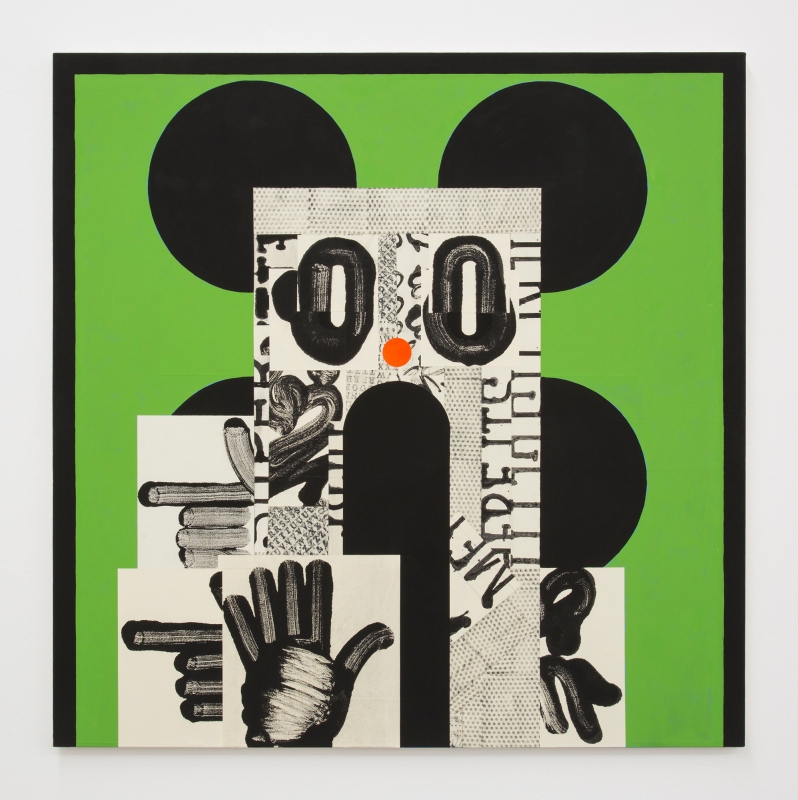 David Korty, "Face on green with four black ears," 2019