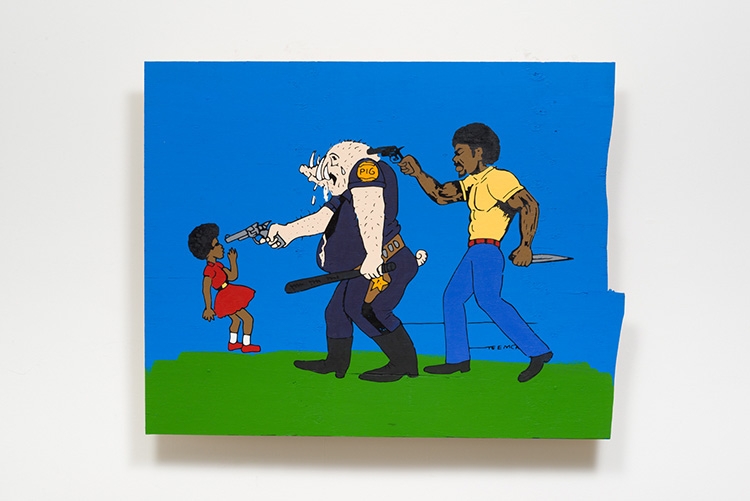 Awol Erizku, "THE PIG IS AFRAID OF THE BLACK MAN. HE STRIKES OUT AGAINST LITTLE CHILDREN," 2017